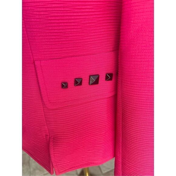Tahari Bright Salmon Pink Black Studs Blazer Jacket Modern Size 10 - Picture 4 of 9